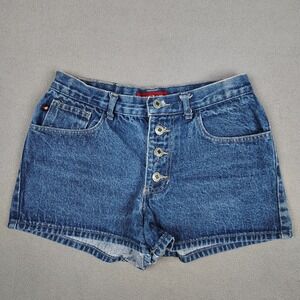 Vintage 90s TRUST ME Denim Shorts Women *6 Blue Button Fly Festival Beach Mom EC